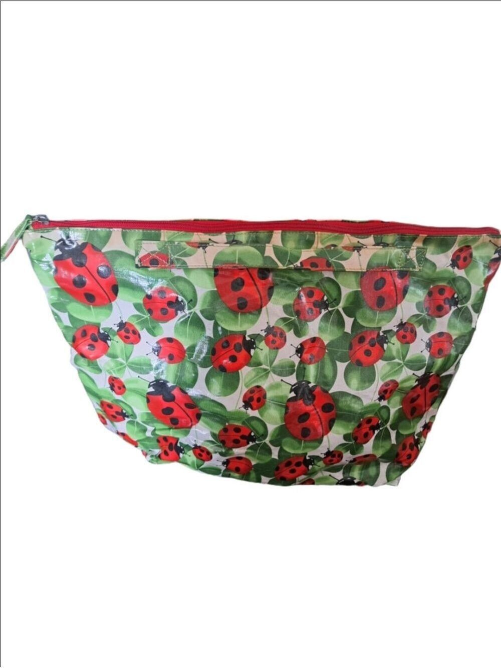 SONDRA ROBERTS SR Squared LADY BUG vinyl zip tote carry all beach travel large